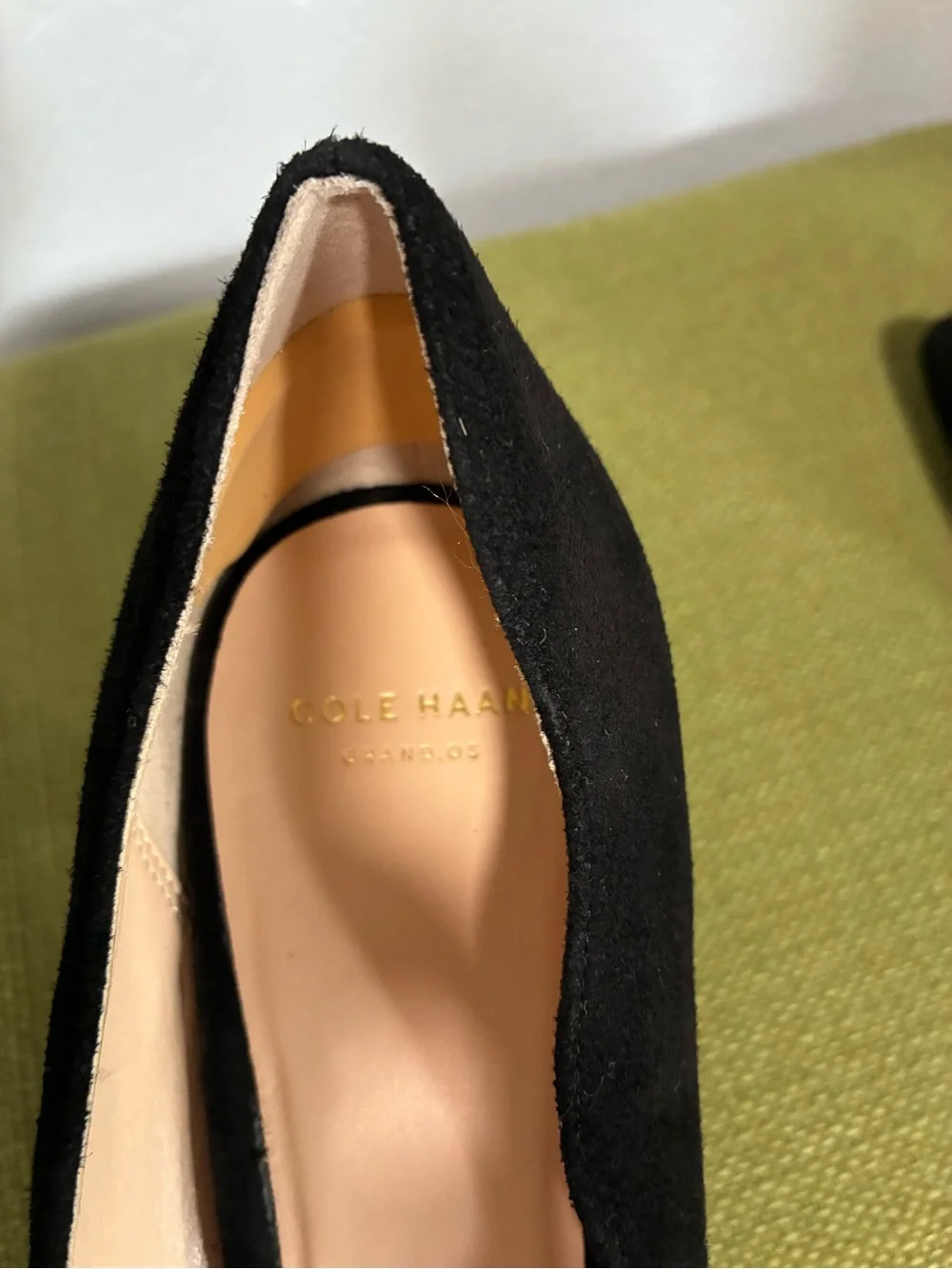 Cole Haan Black Suede Pointed Pump with V-Cut - Picture 5 of 10